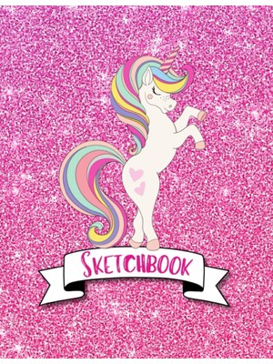 Kazan Hobi Sketchbook: Cute Unicorn Glitter Affect Sparkle Pink Background, Large 8.5" x 11", 110 Pages, Perfect For Girls, Crayons, Pencils, Drawing And Sketching