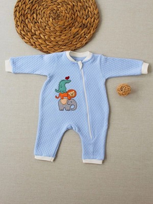 Najmaddin Baby 6-9 12-18 18-24 24-36 Ay Animal Nakışlı Bal Peteği Kumaş Es Fermuarlı Erkek Bebek Tulumu