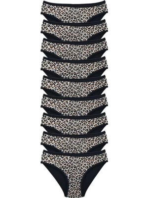 Hace Bazaar 9 Adet Leopar Desenli Likralı Yumuşak Dokulu Kadın Slip Külot