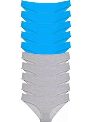 Hace Bazaar 10 Adet Süper Eko Set Likralı Kadın Slip Gri Mavi