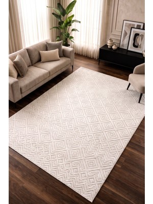 Koza Halı Sand Krem Ekru Kolay Temizlenebilir Teras Bahçe Oturma Yatak Odası Koridor Makine Halısı 65544A, 100 x 300