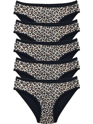 Hace Bazaar 5 Adet Leopar Desenli Likralı Yumuşak Dokulu Kadın Slip Külot