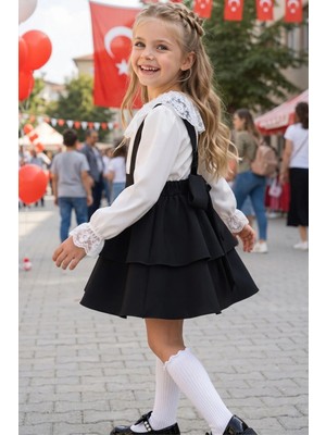 Parla Kids Kız Çocuk Siyah Helen Elbise Jile Dantel Bluz 23 Nisan 29 Ekim Gösteri Kıyafeti Uzun Kollu