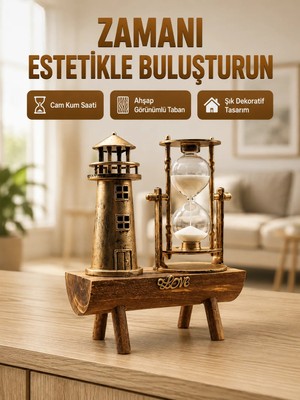 Tekn Deniz Feneri Tasarımlı Ahşap Kum Saati – Retro Masa Aksesuarı Yeni Nesil Tekn Najmaddin