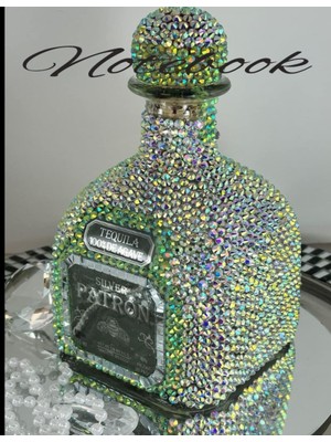 Kazan Hobi Silver Diamond Bling Bedazzled Patron Alcohol Bottle Decor 8.5 x 11 Inches 110 Wide Ruled Pages