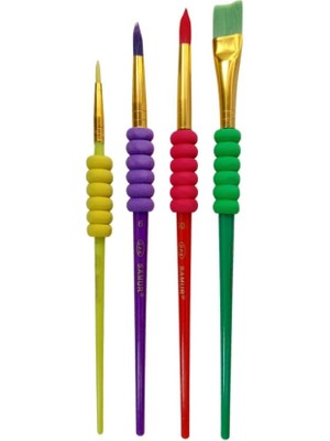 Kazan Hobi Samur Sentetik Fırça Seti, 4'lü, Sünger Tutmalı, Akrilik ve Yağlı Boya Için, 2.5mm