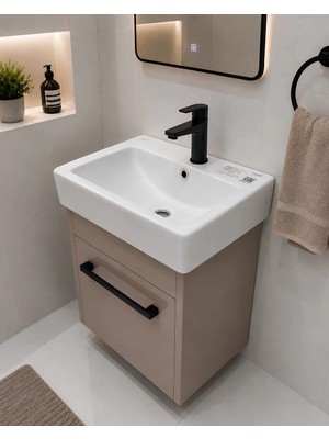 Turkuaz Lavabolu 28x37.5 Cm Mini Wc Dolabı Cappuccino Renk