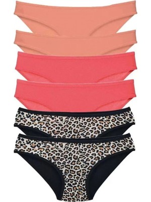 Hace Bazaar 6 Adet Likralı Kadın Slip Külot Leopar Pudra Fuşya