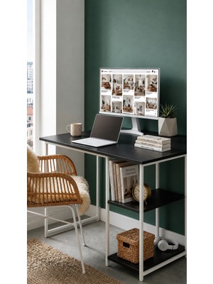 Ayz Vienna 2 Raflı Metal Ayak Çalışma Masası Laptop Masası Bilgisayar Masası 60X120CM Beyaz Siyah