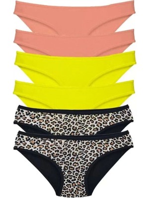 Hace Bazaar 6 Adet Likralı Kadın Slip Külot Leopar Pudra Sarı