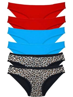 Hace Bazaar 6 Adet Likralı Kadın Slip Külot Leopar Kırmızı Mavi