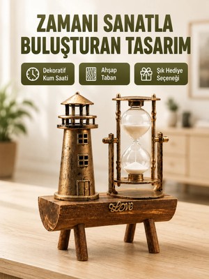 Najmaddin Tekn Vintage Kum Saati + Deniz Feneri Modeli – Ahşap Gövdeli Masa Üstü Dekor Yeni Nesil Tekn N