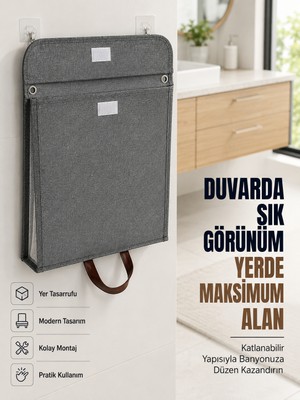 Najmaddin Tekn Katlanır Duvar Askılı Çamaşır Sepeti Geniş Iç Hacimli Banyo Düzenleyici Tekn Najmaddi