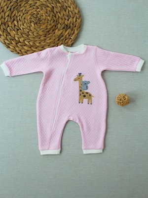 Najmaddin Baby 6-9 12-18 18-24 24-36 Ay Animal Nakışlı Bal Peteği Kumaş Es Fermuarlı Kız Bebek Tulumu P