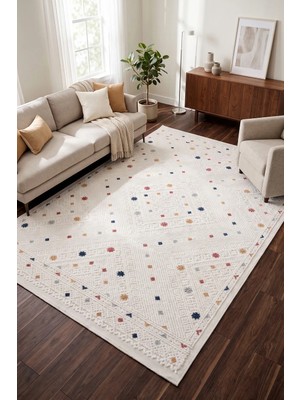 Koza Halı Sand Krem Multi Kolay Temizlenebilir Teras Bahçe Oturma Yatak Odası Koridor Makine Halısı 65548A, 50 x 80