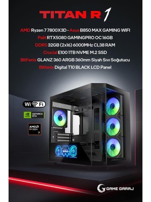Game Garaj Titan R1 Amd R7 7800X3D RTX5080 32GB Ram 1tb SSD 360MM Sıvı Soğt Freedos Oyuncu Oem Paket