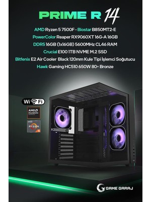 Game Garaj Prime R14 Amd R5 7500F 16GB RX9060XT 16GB Ram 1tb SSD Freedos Oyuncu Oem Paket