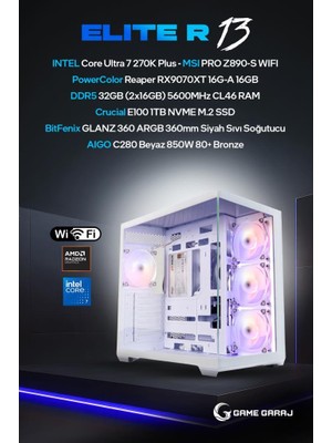 Game Garaj Elite R13 Intel U7 270K Plus RX9070XT 32GB Ram 1tb SSD 360MM Sıvı Soğt Freedos Oyuncu Oem Paket