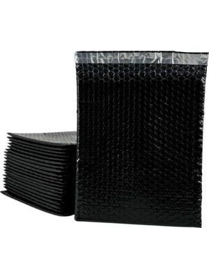 Kazan Hobi Siyah Bantlı Kapaklı Baloncuklu Torba, Balonlu Patpat Torba 20CM(EN) X25CM(BOY)+5CM(KAPAK) 10 Adet