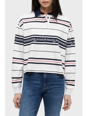 Tommy Jeans Relaxed Fit Yarım Düğmeli Polo Yaka Sweat Kadın Sweat DW0DW23145 Ybl