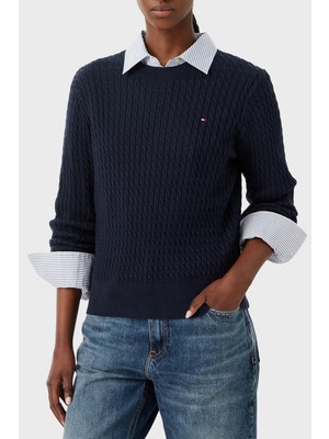 Tommy Hilfiger % 100 Pamuk Regular Fit Bisiklet Yaka Örgü Kazak Kadın Kazak WW0WW44993 C1G