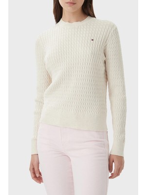 Tommy Hilfiger % 100 Pamuk Regular Fit Bisiklet Yaka Örgü Kazak Kadın Kazak WW0WW44993 0f5
