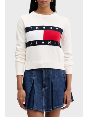 Tommy Jeans Bisiklet Yaka Relaxed Fit Logolu Kazak Kadın Kazak DW0DW22930 Ybh