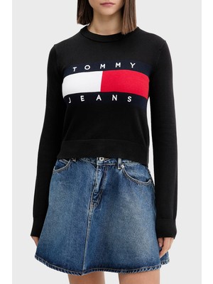Tommy Jeans Bisiklet Yaka Relaxed Fit Logolu Kazak Kadın Kazak DW0DW22930 Bds