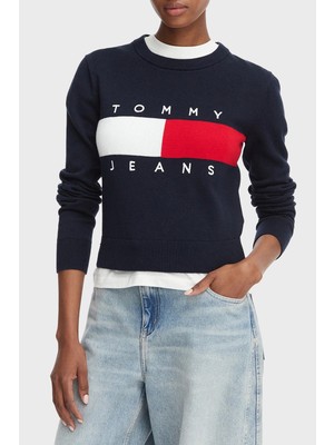 Tommy Jeans Bisiklet Yaka Relaxed Fit Logolu Kazak Kadın Kazak DW0DW22930 C1G