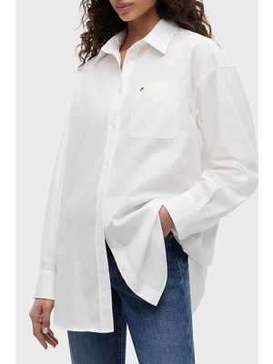 Tommy Jeans Pamuk Karışımlı Oversize Çizgili Poplin Gömlek Kadın Gömlek DW0DW22936 Ybl