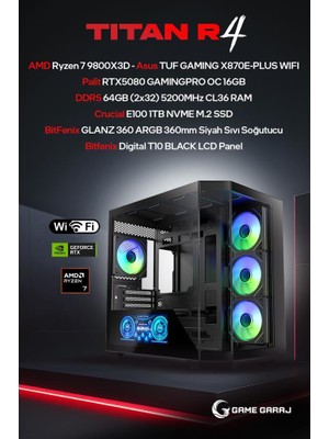 Game Garaj Titan R4 Amd R7 9800X3D RTX5080 64GB Ram 1tb SSD 360MM Sıvı Soğt Freedos Oyuncu Oem Paket