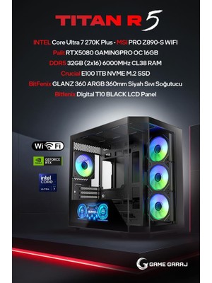 Game Garaj Titan R5 Intel U7 270K Plus RTX5080 32GB Ram 1tb SSD 360MM Sıvı Soğt Freedos Oyuncu Oem Paket