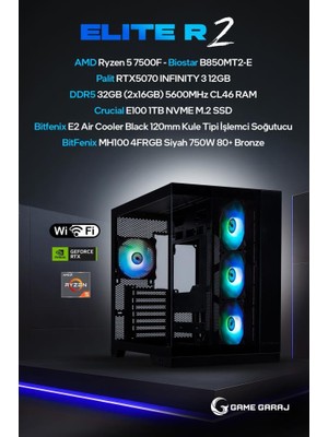 Game Garaj Elite R2 Amd R5 7500F RTX5070 32GB Ram 1tb SSD Freedos Oyuncu Oem Paket