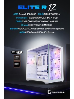 Game Garaj Elite R12 Amd R7 9800X3D RX9070XT 32GB Ram 1tb SSD 360MM Sıvı Soğt Freedos Oyuncu Oem Paket