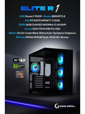 Game Garaj Elite R1 Amd R5 7500F RTX5070 16GB Ram 1tb SSD Freedos Oyuncu Oem Paket