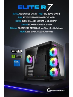 Game Garaj Elite R7 Intel U5 245KF RTX5070TI 32GB Ram 1tb SSD 240MM Sıvı Soğt Freedos Oyuncu Oem Paket