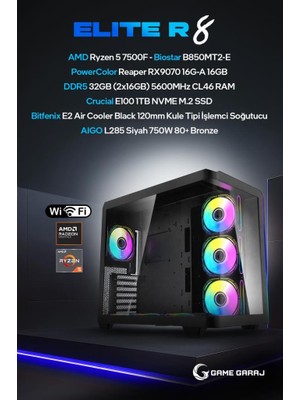 Game Garaj Elite R8 Amd R5 7500F RX9070 32GB Ram 1tb SSD Freedos Oyuncu Oem Paket