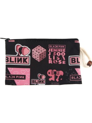 Kazan Hobi Alp Collection Blackpink K-Pop Desenli Kalemlik Fermuarlı Makyaj Çantası Orta Boy 12CM x 20CM
