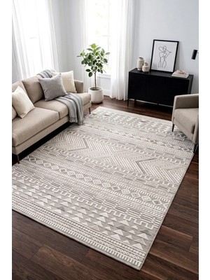 Koza Halı Sand Gri Antrasit Kolay Temizlenebilir Teras Bahçe Oturma Yatak Odası Koridor Makine Halısı 65550A, 50 x 80