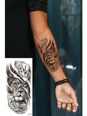Kazan Hobi Bearpear Aslan Dövmesi, Iskambil Destesi Geçici Dövme, Kol Dövmesi, Tattoo, Üniseks Dövme