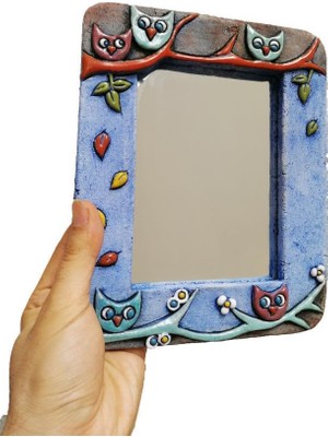Kazan Hobi Sume Özel Tasarım Baykuş Süslemeli Seramik Çerçeve Ayna 14.5 x 10 cm
