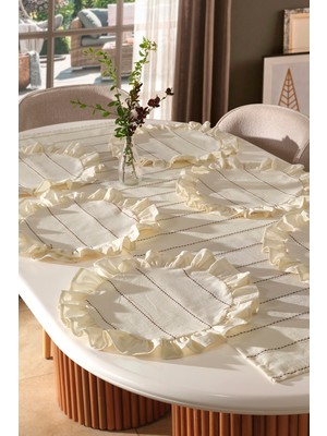 Macas Home Avelis Runner ve Fırfırlı Supla Takımı-Masa Örtüsü Takımı 7 Parça 40X150