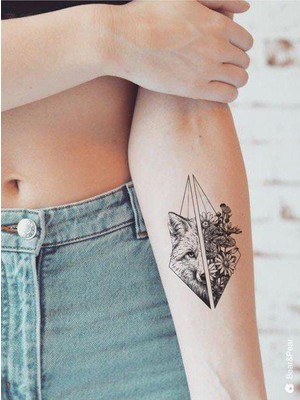 Kazan Hobi Bearpear Tilki ve Çiçek Geçici Dövme Fox Tattoo