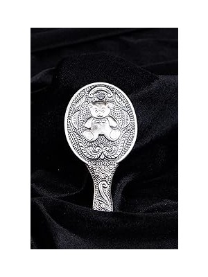 Kazan Hobi Turan DESIGN.925 Ayar Gümüş Mini Boy Ayıcık Işlemeli El Aynası
