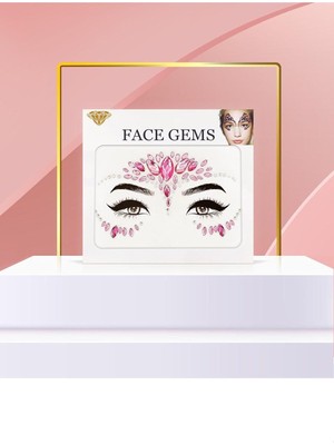 Kazan Hobi Bearpear Pembe Renkli Kendinden Yapışkanlı Kristal Yüz Taşı Face Sticker