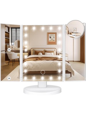 Kazan Hobi Makyaj Aynası Işıklı Makyaj Aynası, Banyo Ayarlanabilir Parlaklık Aynaları 1X/2X/3X/10X Büyütme ve Dokunmatik Ekran Üç Katlı Makyaj Aynası Iki Güç Kaynağı Modu Kadın Hediye Beyaz