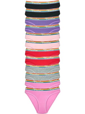 Hace Bazaar 12 Adet Beli Renkli Lastik Pamuklu Kadın Slip Tutku Külot