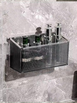 Kazan Hobi Hedi's Home Yapışkanlı Banyo Mutfak Makyaj Düzenleyici Yapışkanlı Raf Organizer Transparan Koyu