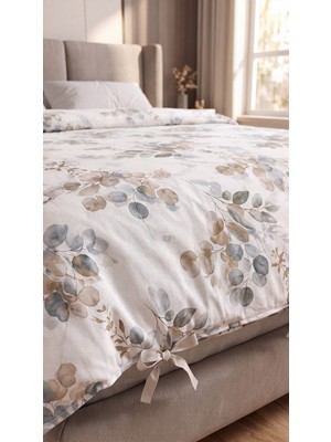 Çift Kişilik %100 Pamuk Okaliptüs Desenli Nevresim Kılıfı 220X200 cm | Bağcıklı Yorgan Kılıfı
