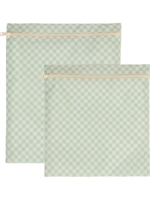 Kazan Hobi Ocean Home Textile 2'li Su Geçirmez Pvc Astarlı Mint Dama Desen Islak Kuru Çantası 28 x 30/30 x 36 cm